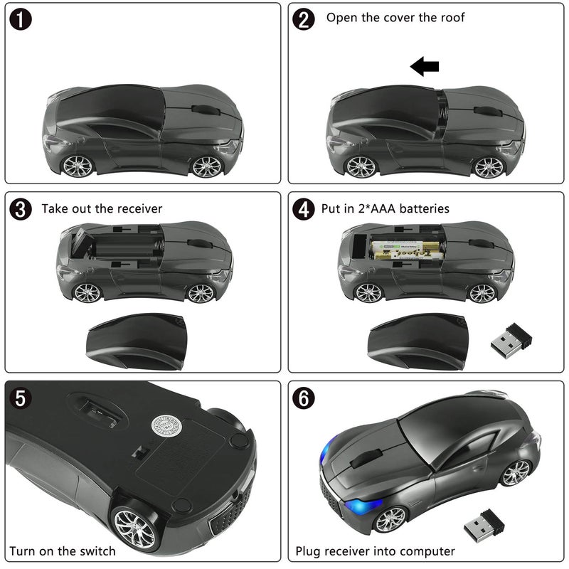elec Space Cool Sport Car Shape 2.4GHz Wireless Mouse Optical Cordless Mice with USB Receiver for PC Laptop Computer 1600DPI 3 Buttons - Image 3